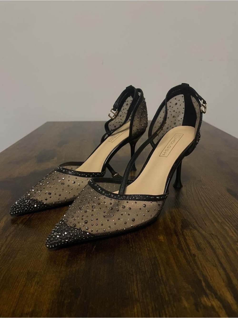 Black Rhinestone Mesh Pointed-Toe Heels